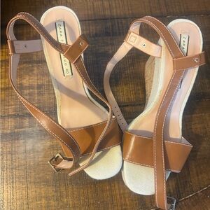 Zara Brown Wedge Sandals with Leather Straps